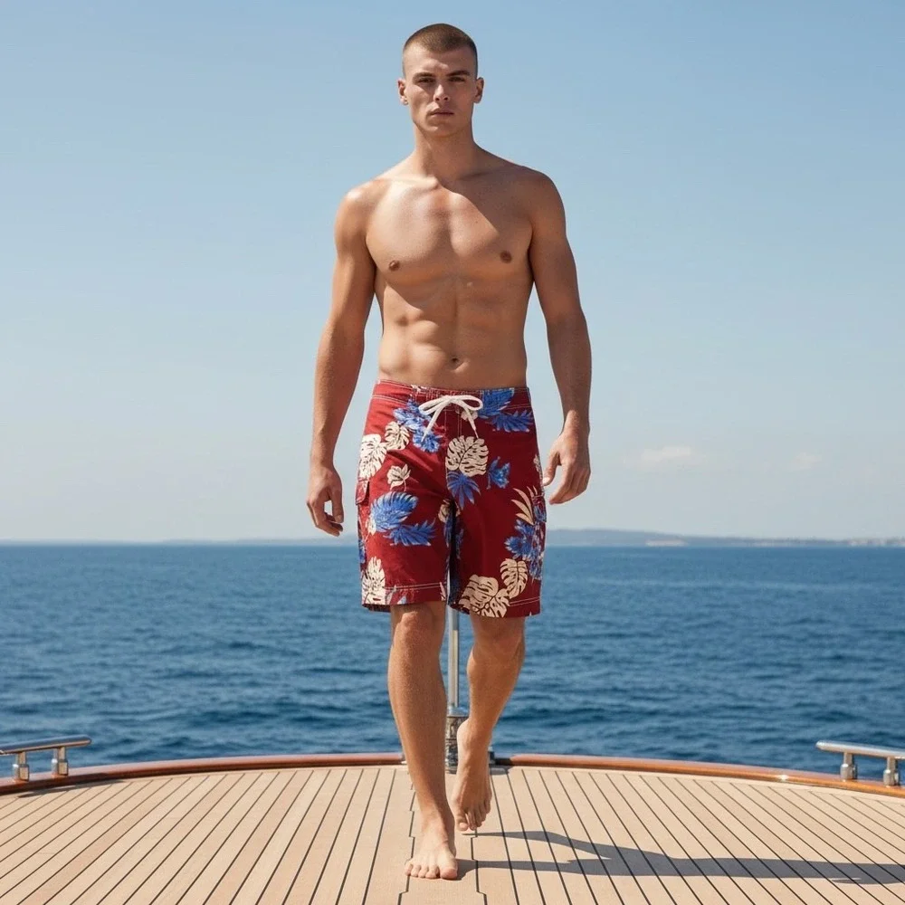 American Eagle Mens Red Tropical Floral Board Shorts Size‎ 33 Swim Trunks Cargo